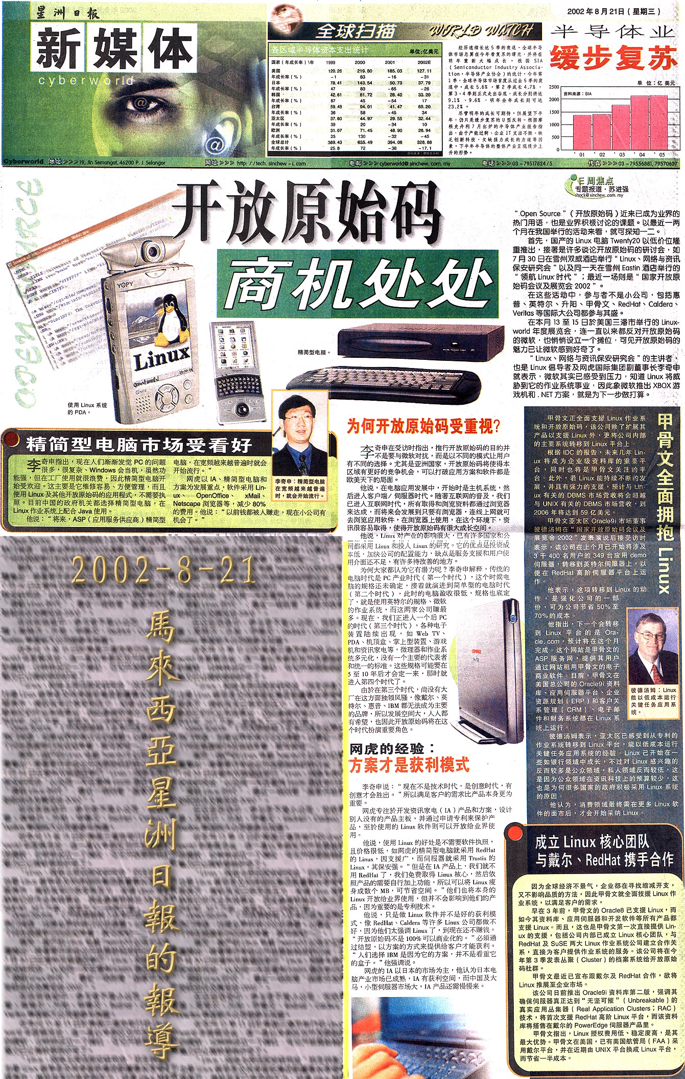 2002年馬來西亞星洲日報:網虎李奇申登上海外媒體的開放原始碼報導